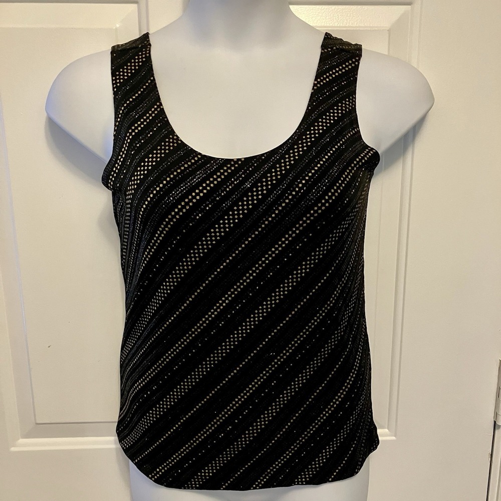 Chico's Travelers Size 1 Medium Tank Top Blouse Shimmer Metallic Gold Black